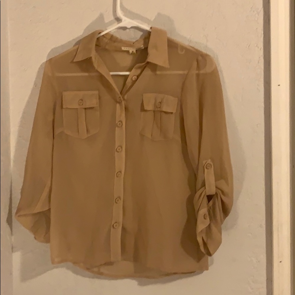 Buttoned up long sleeve sheer blouse